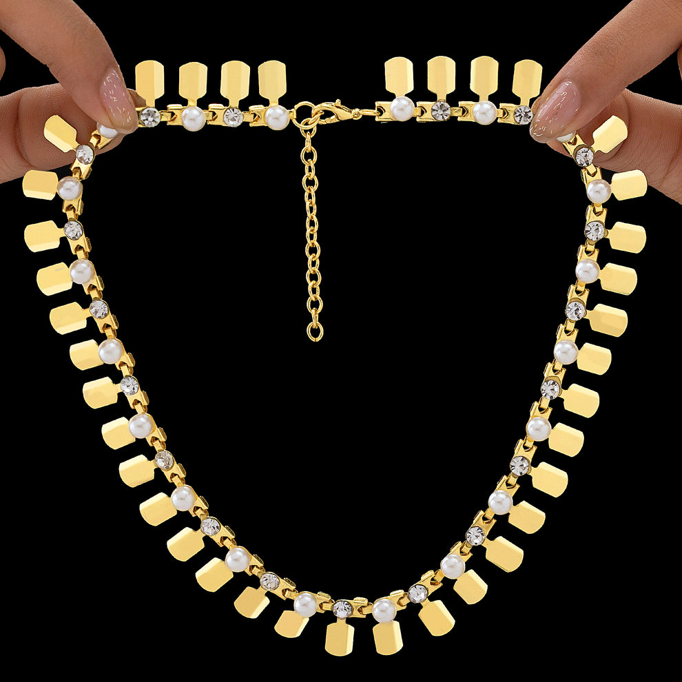 2G8A5647copy PRAO Anti-Tarnish Gold Plated Tribal Necklace with Pearl & Crystal - Image 1
